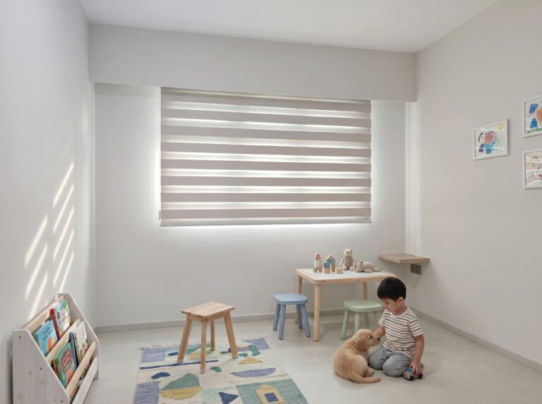 Dimout Korean blinds installed in a Singapore children's room providing soft daylight while maintaining privacy.
