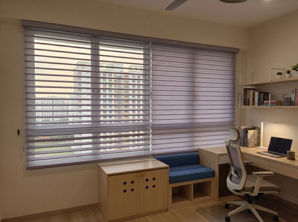 Trishade blinds installed in a Punggol HDB BTO flat for stylish light control.