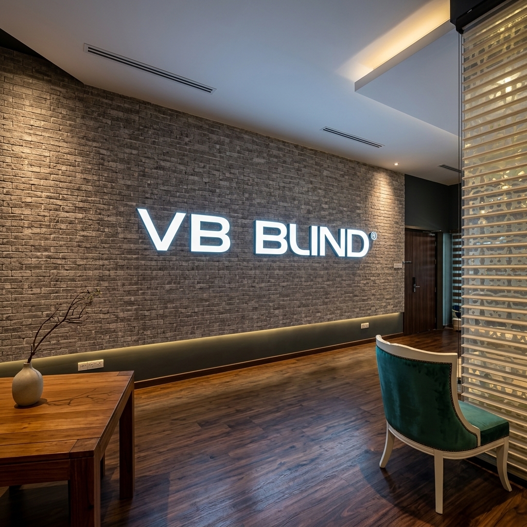 VB Blind logo at Singapore window blinds manufacturing facility