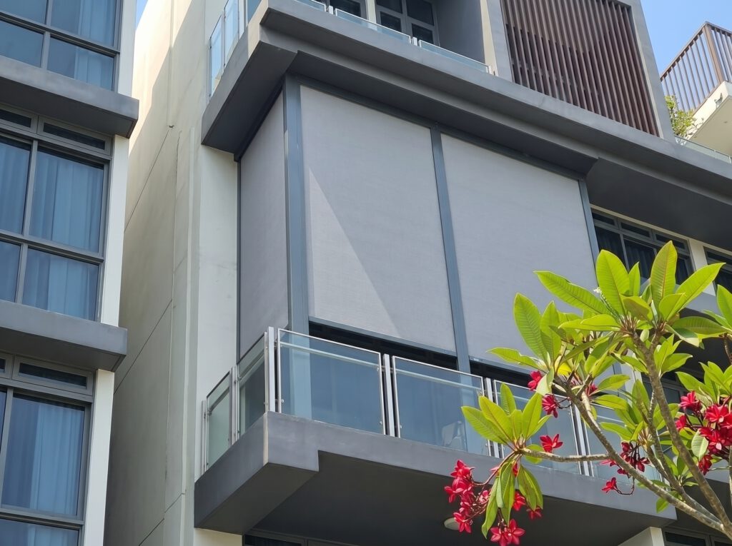 Exterior ZipScreen installation at The Trevose condominium in Singapore.