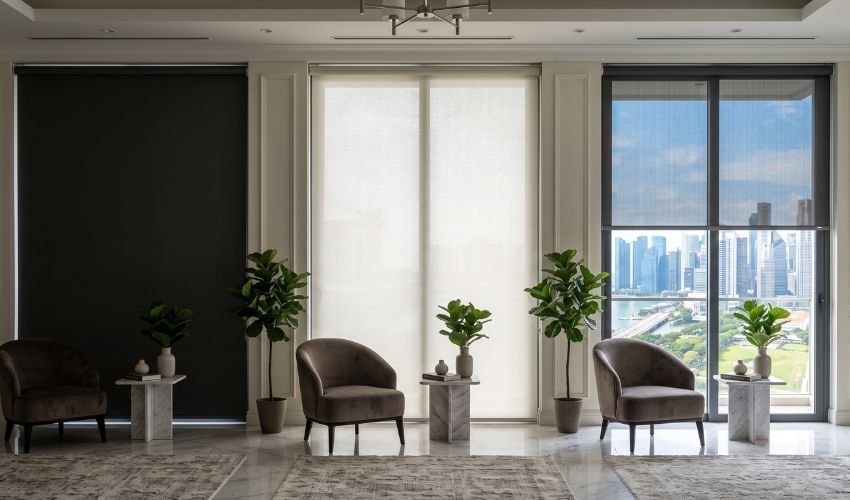 Comparison between blackout, dim-out and sunscreen roller blinds in Singapore.