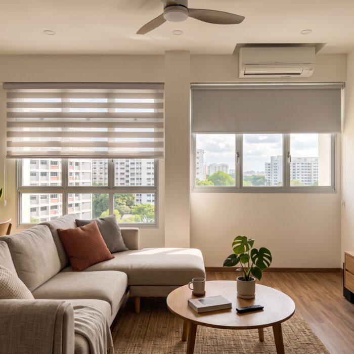 Korean blinds vs roller blinds comparison in a Singapore HDB living room