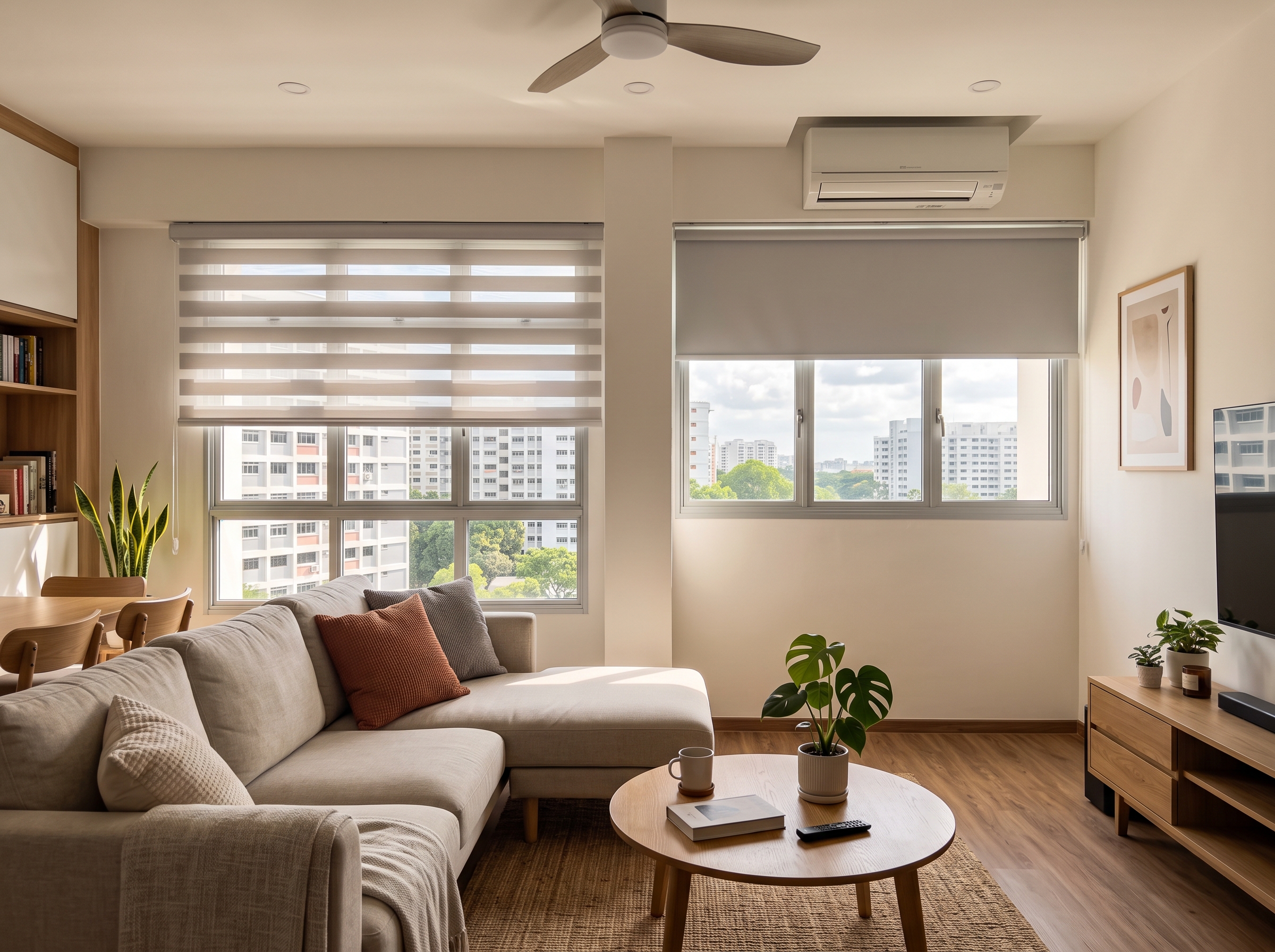 Korean blinds vs roller blinds comparison in a Singapore HDB living room