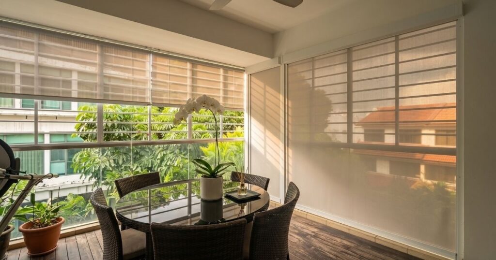 ZipScreen outdoor blind on a high-floor condo balcony in Bishan, Singapore