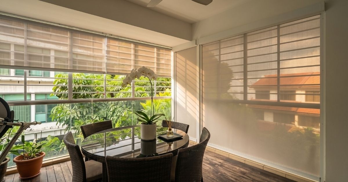 ZipScreen outdoor blind on a high-floor condo balcony in Bishan, Singapore