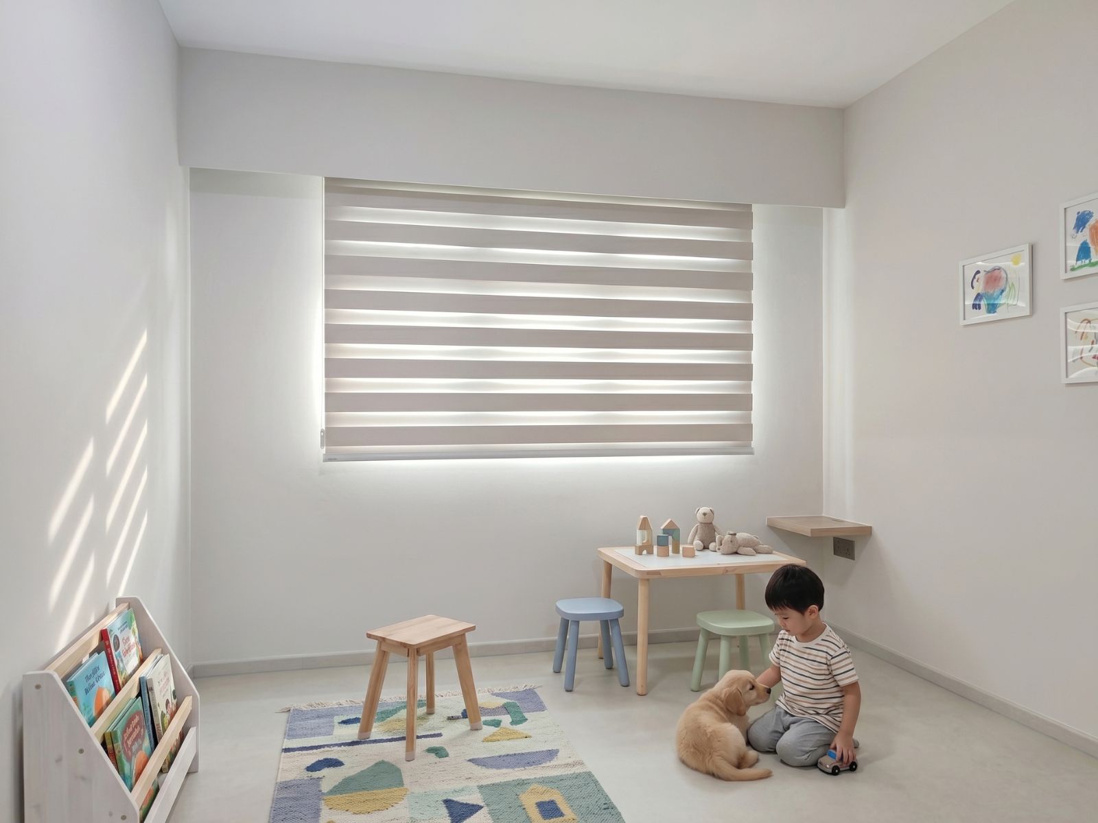 Dimout Korean blinds installed in a Singapore children's room providing soft daylight while maintaining privacy.