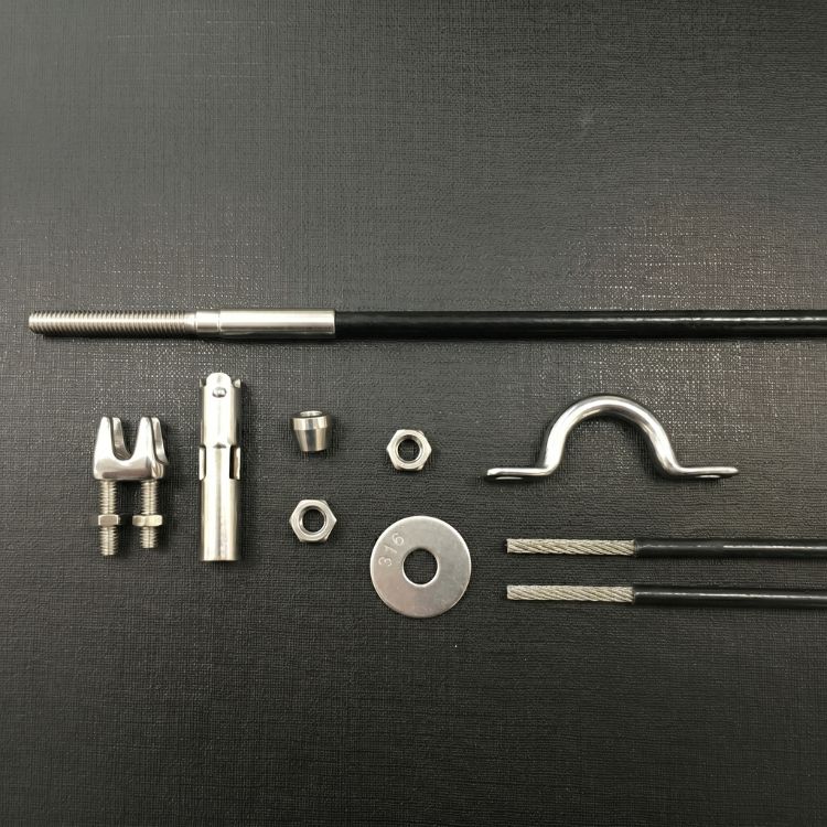 Stainless steel cable side guide components used for outdoor blinds installations in Singapore.