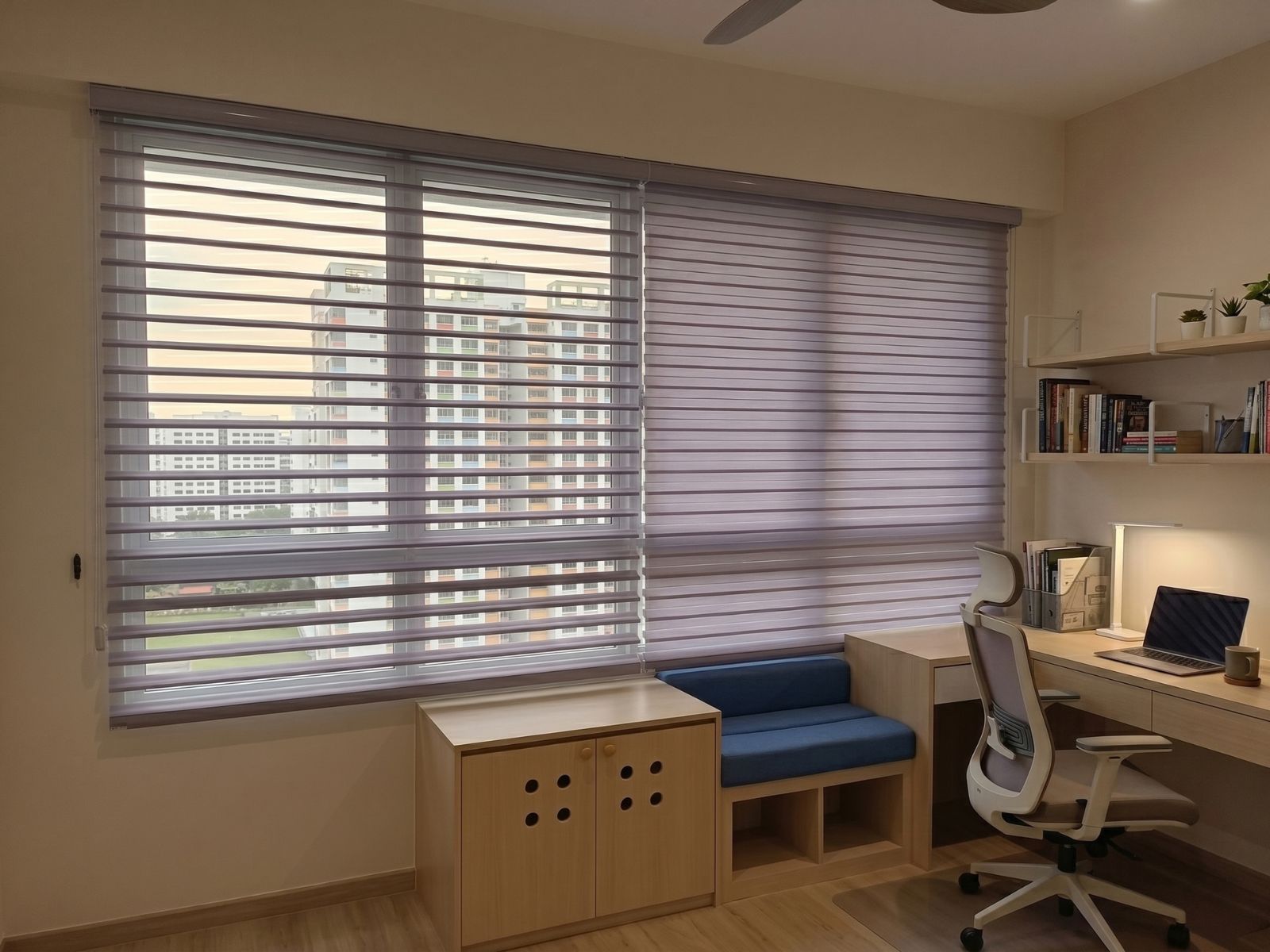 Trishade blinds installed in a Punggol HDB BTO flat for stylish light control.