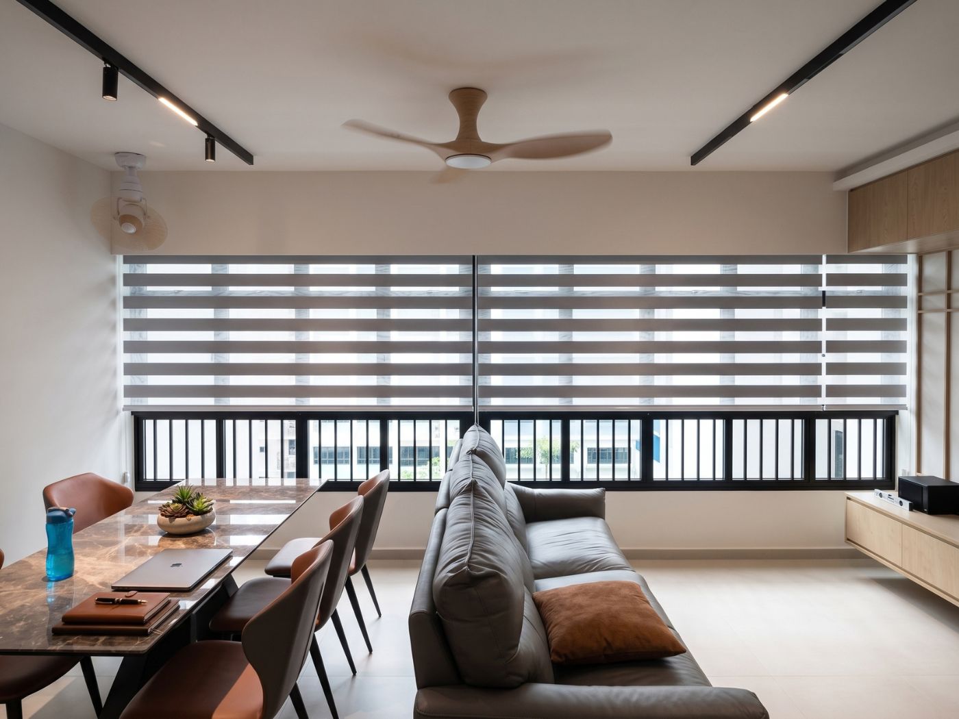 VB Blind Korean blinds with alternating sheer and solid panels in a Singapore living room