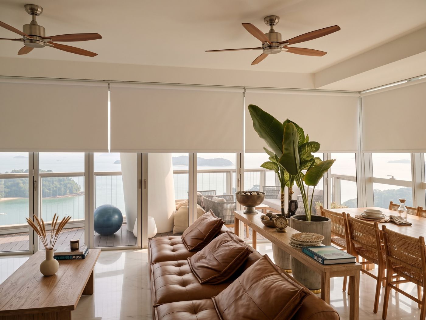 VB Blind roller blinds installed across large windows in a Singapore condo living and dining room
