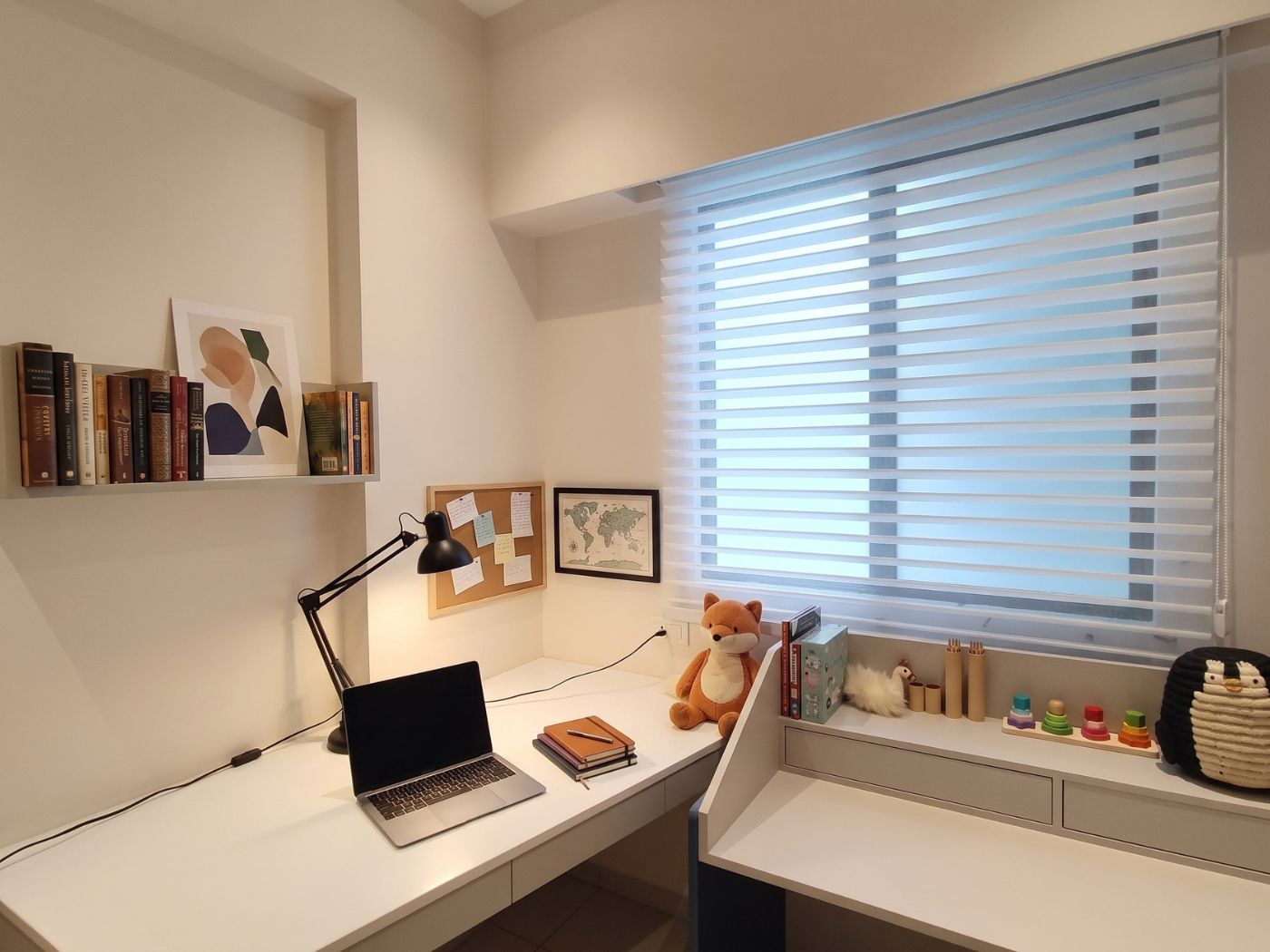 VB Blind white Trishade blinds providing adjustable daylight in a Singapore study room
